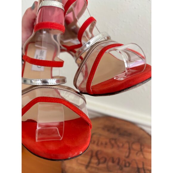 JIMMY CHOO Lang lance Patent Leather Red Strappy Sandal Heels 39.5-9 - Picture 11 of 13